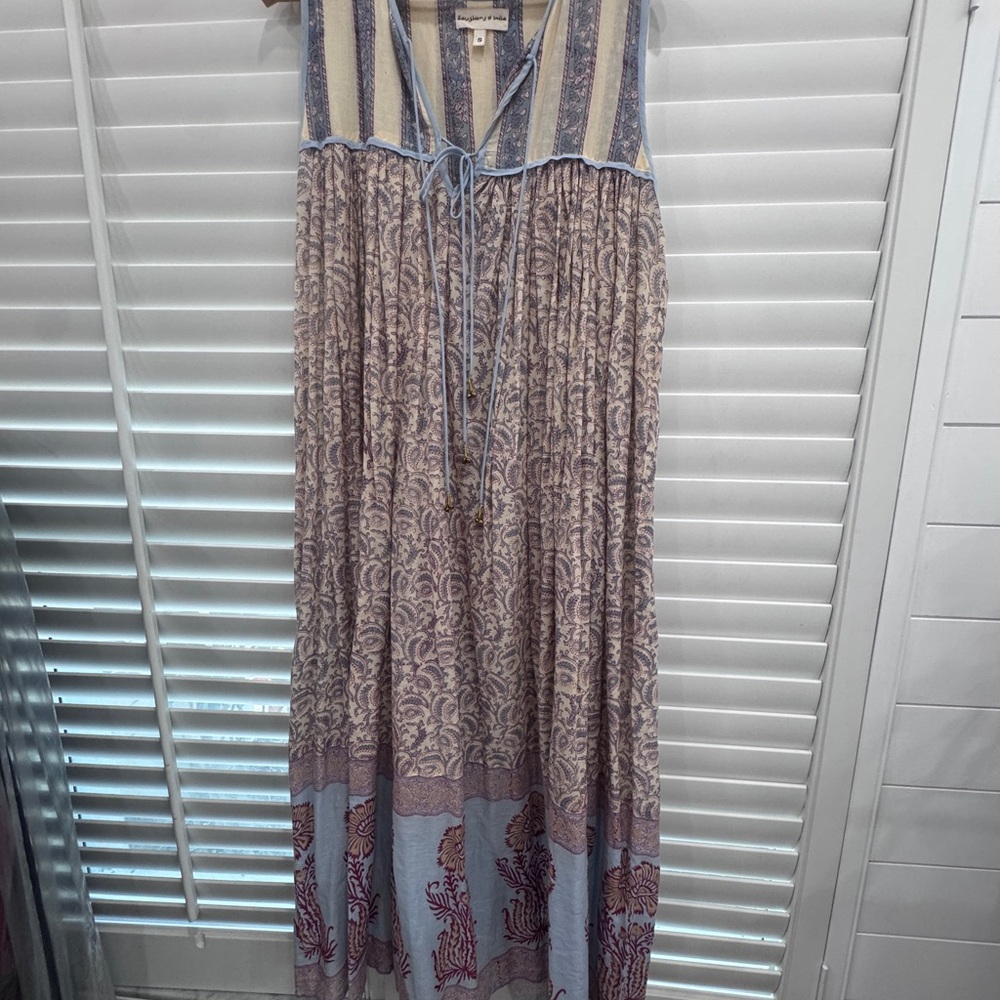 Daughters of India Blue and Cream Striped Maxi Dress